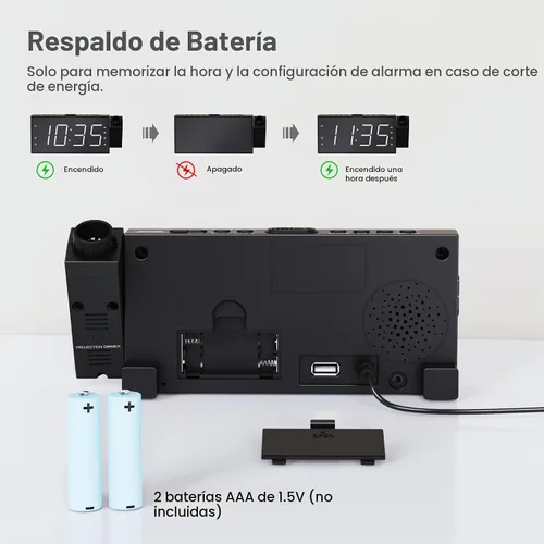 Vista 8 de Radio reloj despertador con visualización LED de 1.8 pulgadas, de carga USB, alarma dual, respaldo de batería (Versión actualizada) Mesqool AM/FM