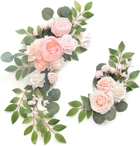 Vista 13 de Juego de 2 flores artificiales para arco de boda, flores artificiales para letrero de boda, decoración de boda polvorienta para decoración de Champán