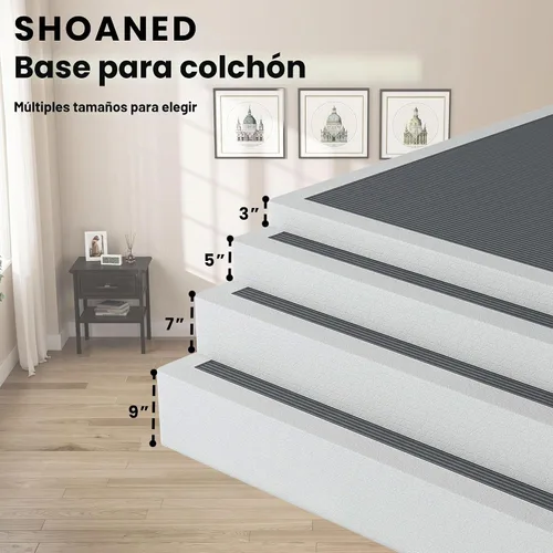 Vista 7 de SHOANED Resortes de caja de tamaño individual de 3 pulgadas - Base de colchón de perfil bajo sin ruido, base de cama de metal resistente con funda