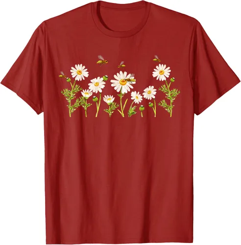 Vista 44 de Marguerites Daisy - Camiseta de verano con margaritas de jardín de flores, Negro, S
