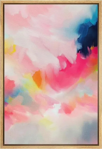 Vista 16 de SIGNFORD Lienzo enmarcado para pared, acuarela pastel, morado, luna, cielo, naturaleza, ilustraciones de área silvestre, arte moderno, vibrante
