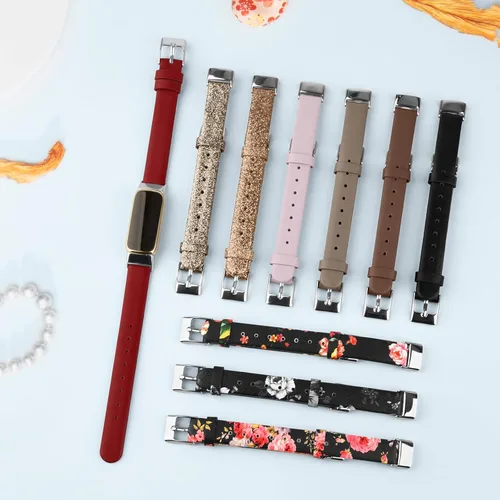 Vista 6 de Vancle Correa de cuero compatible con Fitbit Luxe, correa de cuero delgada ajustable para mujeres y hombres