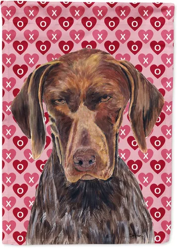 Vista 194 de Caroline's Treasures SS4484GF Bandera de jardín con diseño de bulldog inglés y corazones para el Día de San Valentín, bandera decorativa para patio
