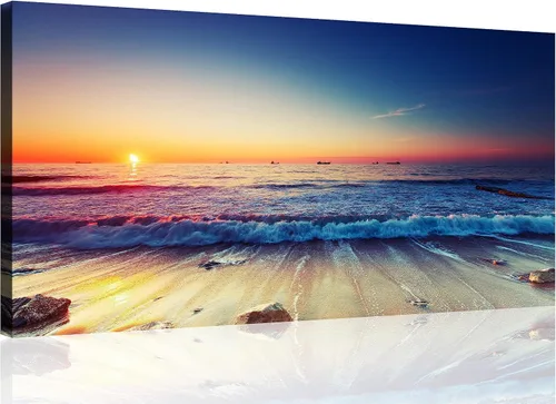 Vista 75 de TutuBeer 3 paneles de fotos de playa, arte de pared, diseño de mar azul, playa blanca al amanecer, imágenes impresas en lienzo, imágenes del océano