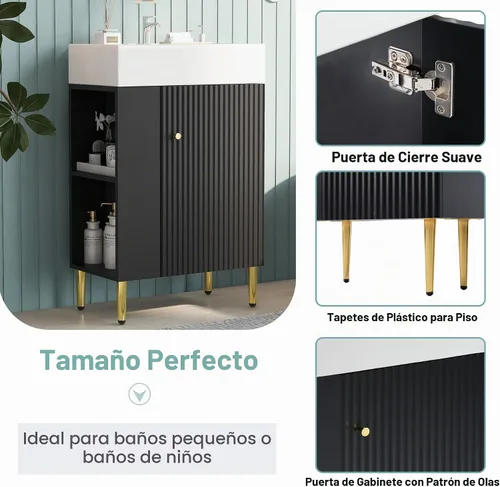 Vista 8 de Harper & Bright Designs Tocador de baño de 21.6" con lavabo, conjunto de tocador independiente de lavabo individual con gabinete de almacenamiento