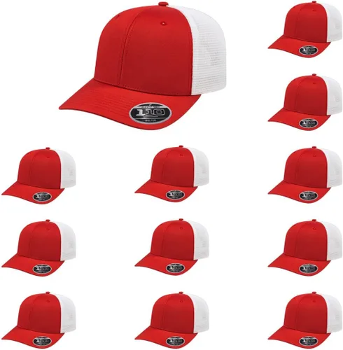 Vista 134 de Cap America i8502 Flexfit 110 Premium - Gorra de camionero de perfil medio con 6 paneles de malla trasera con protección UV y cierre ajustable