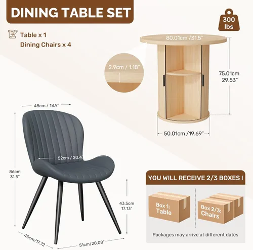 Vista 160 de Miereirl Moderno juego de comedor de 5 piezas para mesa redonda de madera de 4,31.5 pulgadas con estante de almacenamiento semiabierto y puerta