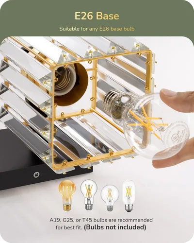 Vista 7 de EDISHINE Lámparas de baño, accesorios de iluminación de tocador de baño de cristal sobre el espejo, 2 luces de tocador para baño, tocador, base E26