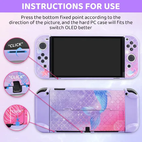 Vista 4 de GLDRAM Purple Carrying Case Compatible with Nintendo Switch OLED, Cute Accessories Kit with Travel Case, Switch OLED Protective Shell, Screen