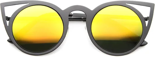 Vista 10 de zeroUV Gafas de sol redondas de metal recortadas con lente de espejo de ojo de gato para mujer