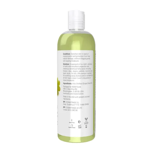 Vista 2 de NOW Foods Soluciones, aceite de semilla de uva, cuidado de la piel para pieles sensibles, hidratante sedoso ligero para todo tipo de piel, 16 onzas