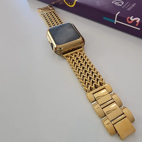 Vista 2 de Pulsera de eslabones de cadena ajustable compatible con Apple Watch Ultra (1.772 pulgadas (L), malla X YG) Malla de oro amarillo D8