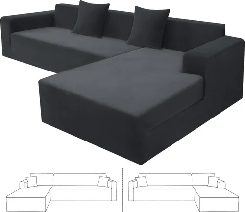 Vista 36 de ZNSAYOTX Fundas para sofá modular de terciopelo suave, fundas de felpa de lujo con parte inferior elástica para sofá modular en forma de L, 2