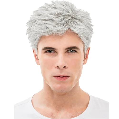 Vista 10 de Peluca roja para hombre, corta, recta, roja, en capas, resistente al calor, reemplazo de pelo sintético Rojo