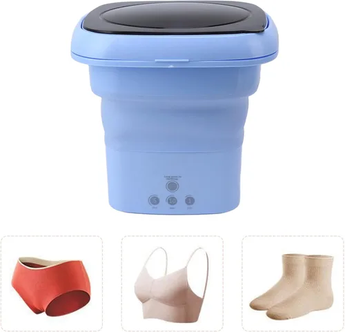 Vista 6 de Jiawu Lavadora portátil, lavadora plegable con temporizador, lavadora de cubo para ropa sucia, lavadora de ropa interior para camping, caravana
