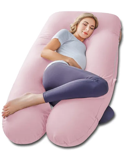 Vista 27 de Meiz - Almohadas de embarazo refrescantes para dormir, almohada corporal de maternidad para mujer embarazada, en forma de U, con funda de jersey