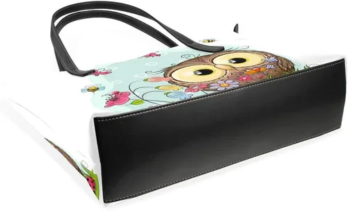 Vista 4 de Grandes bolsas de mano de cuero de la PU de las mujeres de la moda linda de dibujos animados búho bolsos bolso del comprador bolso casual