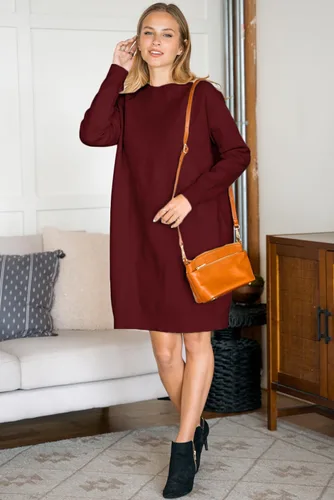 Vista 2 de Arach&Cloz Vestido de suéter de moda de otoño para mujer, de gran tamaño, cuello redondo, manga larga, suéter de punto, ropa de invierno