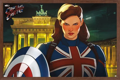 Vista 9 de Trends International Marvel: Year of The Shield - Póster de pared del Capitán Carter, 22.4 pulgadas de largo x 14.7 pulgadas, versión enmarcada