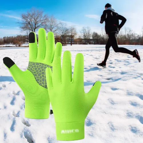 Vista 8 de Guantes de correr para hombres y mujeres, guantes de invierno para pantalla táctil, guantes térmicos ligeros con palma de silicona antideslizante
