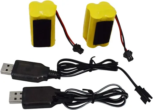Vista 2 de Blomiky Paquete de 2 baterías F3 4.8V 700mAh AA Nicd tipo cuadrado SM-2P enchufe y cable USB para HY800 F1 F3 RC barco y RC Bus RC Autobús escolar