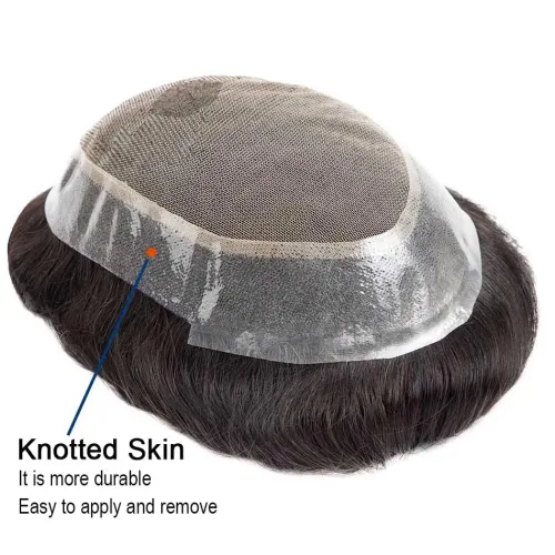 Vista 4 de Toupee - Pelucas de cabello humano para hombre, tupé europeo virgen, unidades de cabello humano ondulado, peluca para hombre, sistema de reemplazo