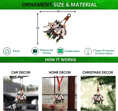 Vista 2 de Talataca Adorno Colgante de Pato de Caza 2D Plano para Espejo Retrovisor de Coche Adorno de Árbol de Navidad Decoración Encanto Colgante