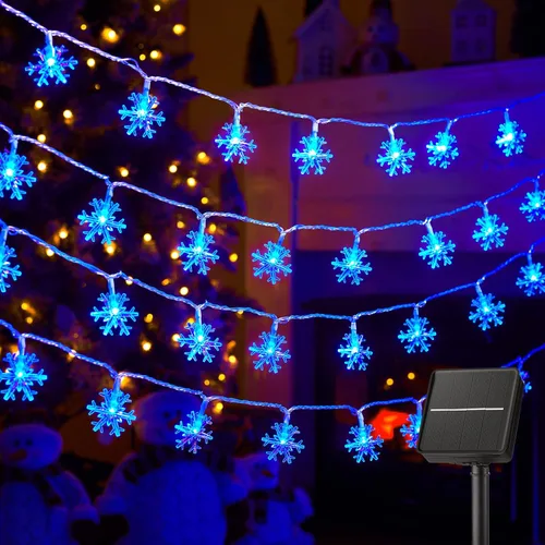 Vista 10 de Tira de luces con diseño de copo de nieve, con 50 ledes, 24.6pies, impermeable, para exteriores, con 8 modos de iluminación para bodas, fiestas
