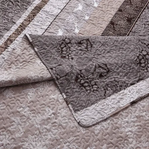 Vista 3 de sheetsnthings Juego de ropa de cama de 7 piezas tamaño Queen - Colcha ligera de color gris pardo calisto con sábanas de microfibra marfil sólido