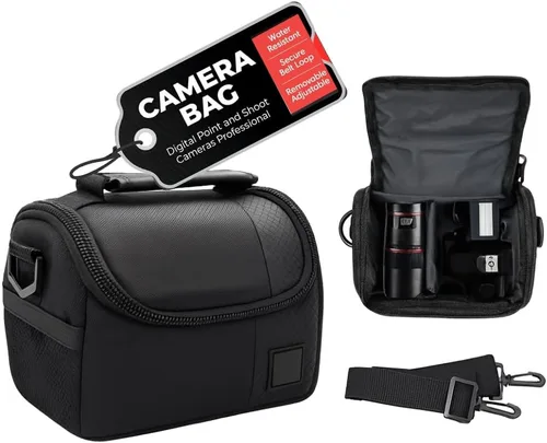Vista 2 de eCostConnection Pequeña bolsa acolchada para cámara con correa para el hombro - Estuche compacto para cámara DSLR y sin espejo, funda protectora