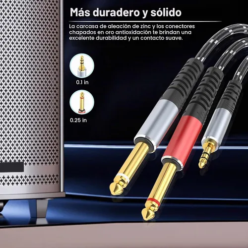 Vista 4 de Cable divisor en Y estéreo de Lightning a dual de 6,35 mm 1/4" TS mono, cable de audio 3 en 1 a dual de 1/4 pulgada, compatible con amplificadores