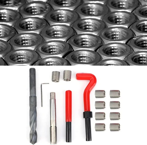 Vista 3 de Kit de reparación de insertos de rosca, 15 piezas de insertos de rosca de acero inoxidable M14x1.5 hembra de reparación de roscas kit surtido