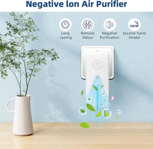 Vista 7 de Ionizadores de aire enchufables – ionizador de aire para el hogar, purificador de aire enchufable con luz nocturna negativa sin filtro portátil