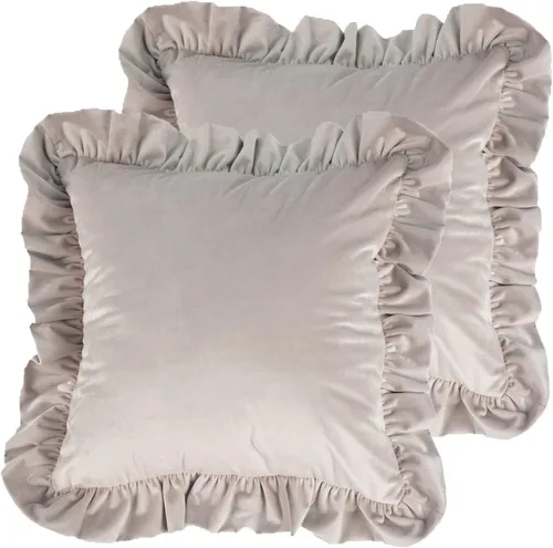 Vista 16 de Jemiipee Juego de 2 fundas de almohada de terciopelo con volantes para sofá, juego de 2 fundas de almohada decorativas con volantes de 18 x 18