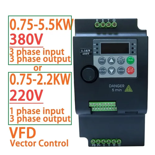 Vista 2 de 380V o 220V VFD Variable Frecuencia Drive Vector Control Convertidor Convertidor 0.75/1.5/2.2/3.7/4/5.5 KW Controlador de velocidad del motor 2.2KW