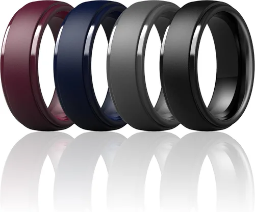 Vista 21 de ThunderFit Anillos de silicona para hombres, bandas de boda de goma con Pack A: Negro carbón