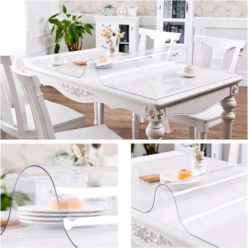 Vista 3 de Protector de mesa de PVC transparente impermeable, mantel de plástico transparente para cocina, café, oficina, comedor, armario, escritorio