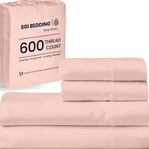 Vista 15 de SGI Bedding - Juego de sábanas de 600 hilos, 4 piezas, 100% de algodón egipcio, tamaño completo, juego de sábanas con bolsillo profundo de 38 cm