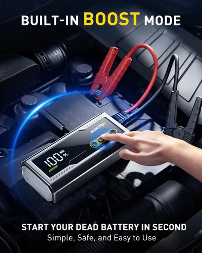 Vista 4 de AUXITO Arrancador de 6000A, arrancador de batería de coche de 12V, hasta todos los motores de gasolina y diésel de 12L con pantalla LED, caja