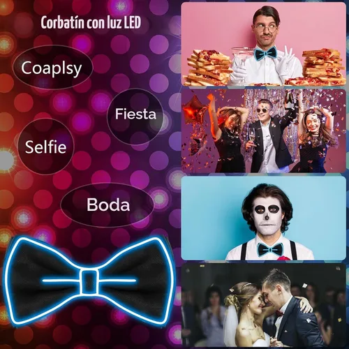 Vista 6 de Hercicy Halloween Carnival LED Light up Bow Tie for Women Men Azul