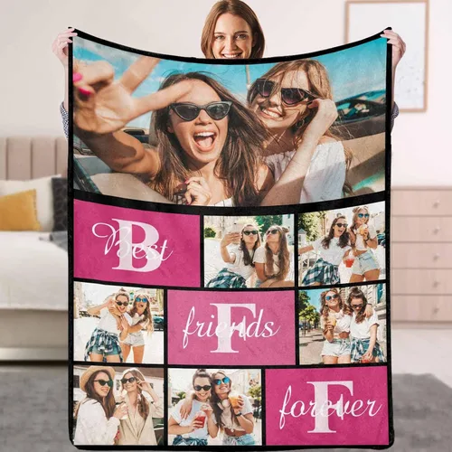 Vista 20 de YESCUSTOM Manta personalizada de Friends Forever con collage de fotos y texto, manta personalizada para mejores amigos, mejores amigos, cumpleaños