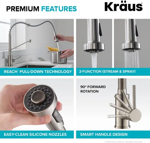 Vista 5 de Kraus KPF-1610-FF-100CH Bolden - Grifo extensible de cocina de estilo comercial, combo con filtro de agua Purita, cromado
