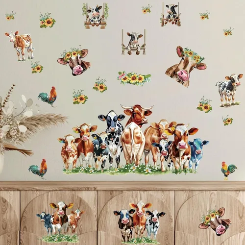 Vista 8 de Divertidas calcomanías de pared de vaca, calcomanías de ventana de vaca, calcomanías de pared de animales de granja, calcomanías de pared