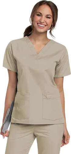 Vista 10 de Landau Essentials 8219 - Camiseta médica con cuello en V y 4 bolsillos para mujer Azul Ceil