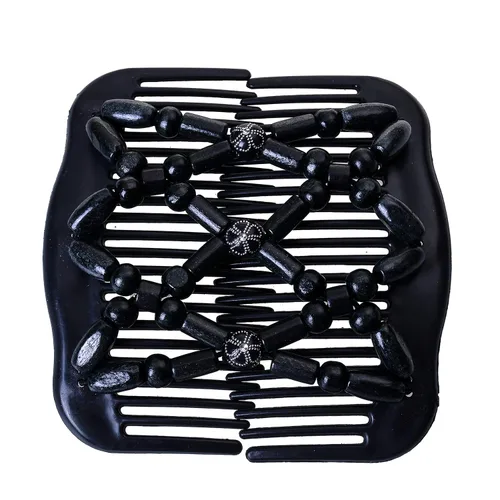 Vista 2 de LOVEF Peines mágicos para el cabello para mujer, con cuentas de madera, elásticos, de doble cara, clips para hacer moños, accesorios para el cabello