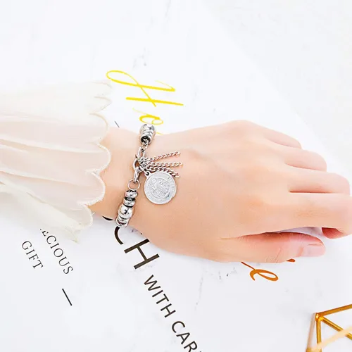 Vista 5 de TEMICO Pulsera de acero inoxidable con diseño de cruz de San Benito para mujer
