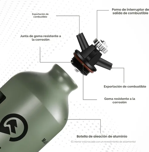 Vista 3 de Botella de combustible 1L para acampar al aire libre con válvula de seguridad, verde militar