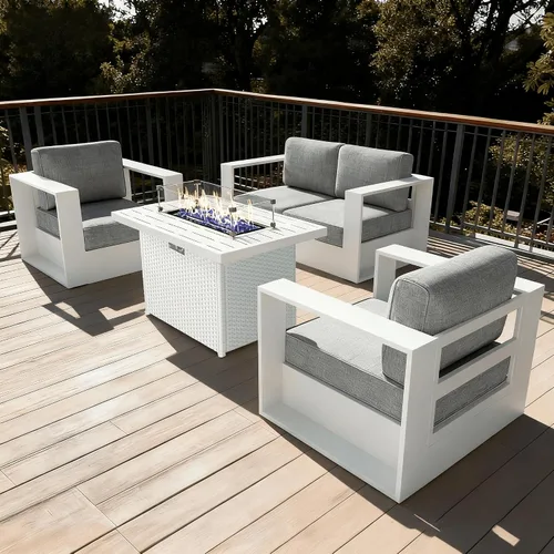 Vista 41 de LayinSun - Juego de muebles de exterior de aluminio de gran tamaño de 5 piezas con mesa auxiliar Negro/Gris oscuro