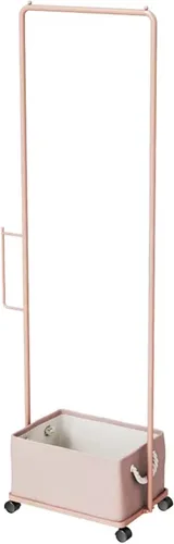 Vista 4 de Perchero para ropa con ruedas, estante para ropa con caja de almacenamiento extraíble, marco de metal resistente, estante de ropa para ahorrar Negro