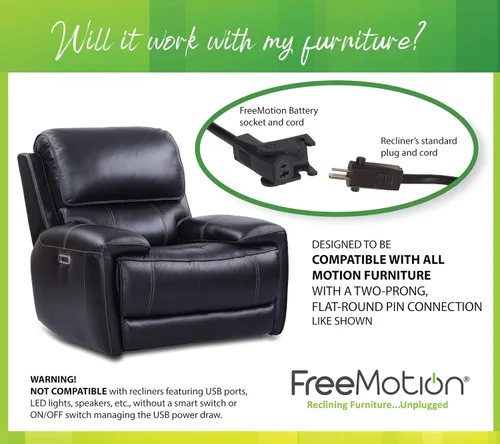 Vista 2 de FREEMOTION Batería recargable reclinable de 5000 mAh, para sofá, seccional, muebles, con fuente de alimentación.